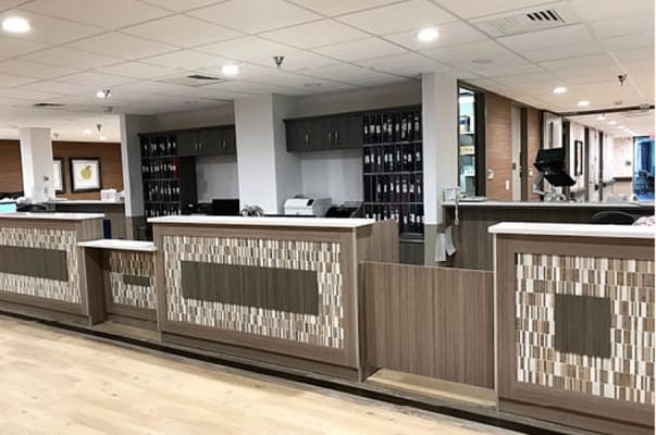 Reception area with modern furniture and layout