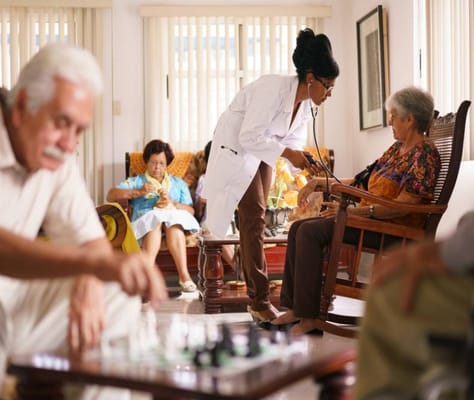 Residents engaging in activities in a common area