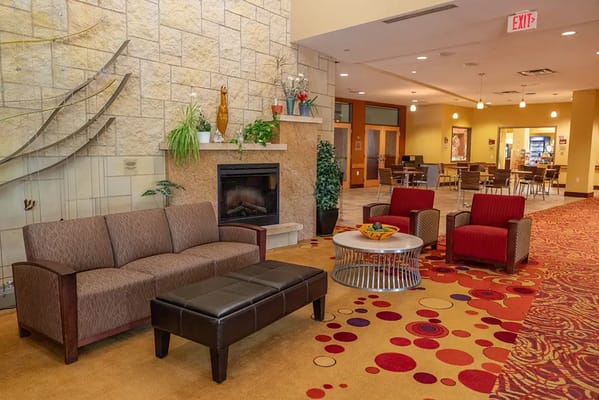 Interior view of a common area with seating