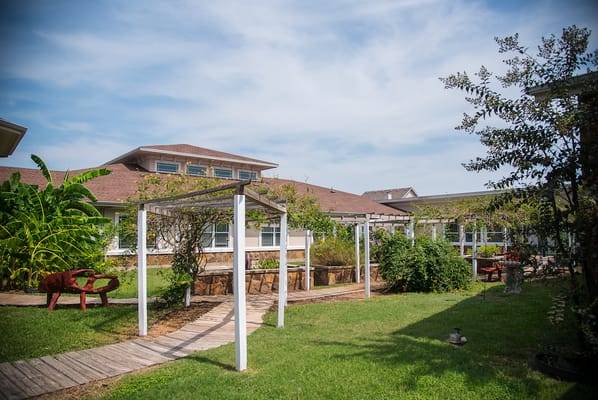 Beautiful outdoor garden space with seating areas