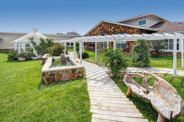 Beautiful outdoor garden space with pathways and seating