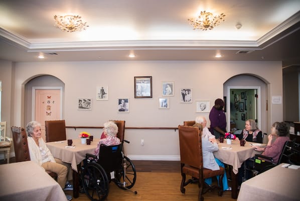Residents enjoying a communal dining area