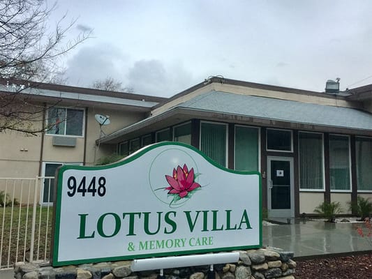 Exterior sign of Lotus Villa Memory Care