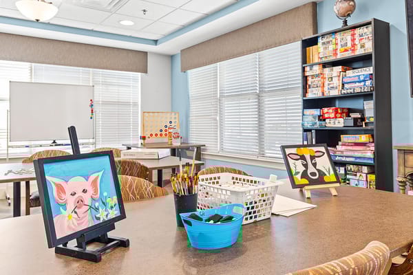 Art activity setup in a bright indoor activity room