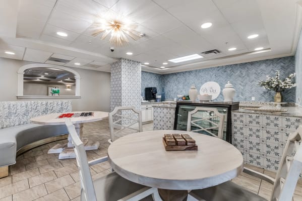 Bright and inviting common area with seating