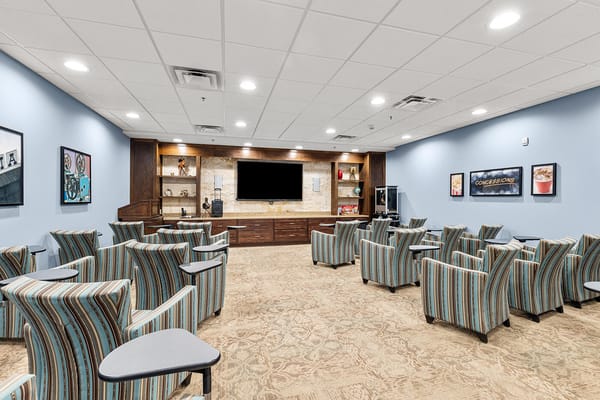 Bright common area with comfortable seating