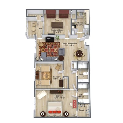 Architectural floor plan of an assisted living unit