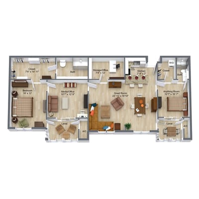 Architectural floor plan with labeled rooms and dimensions