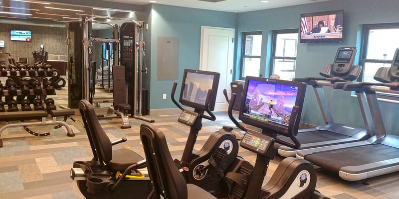 A well-equipped fitness area with exercise machines