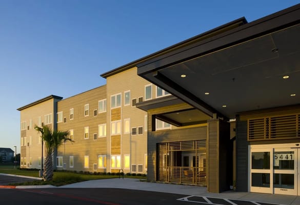 Exterior view of a modern senior living facility