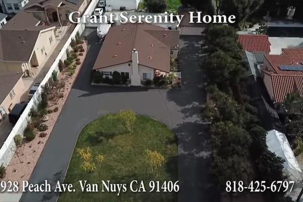 Aerial view of Grant Serenity Home facility with gardens