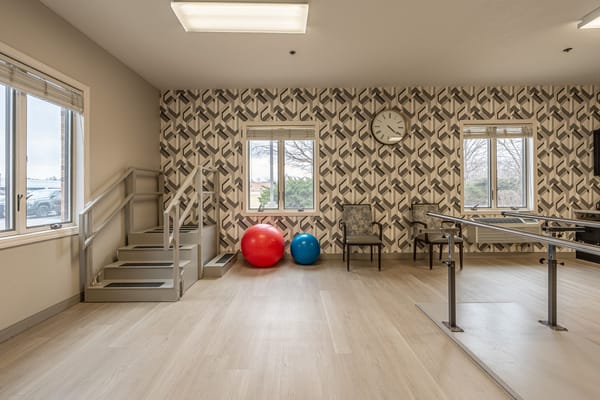 Rehabilitation space with equipment and therapy balls