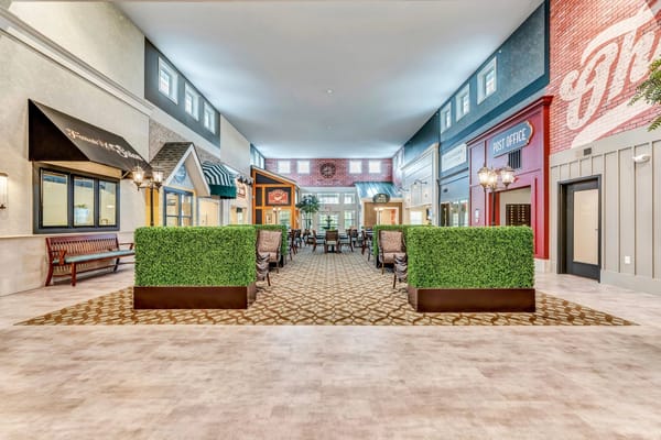 Interior view of a common area in a senior living facility