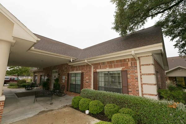Exterior view of a senior living facility entrance