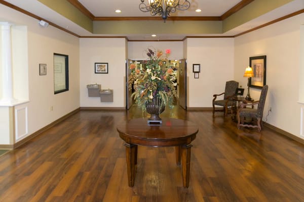 Interior view of a common area with seating and decor