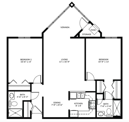 Architectural floor plan of a residential unit