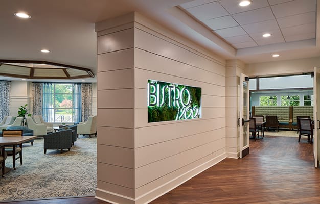 Interior view of a bistro area in a senior living facility