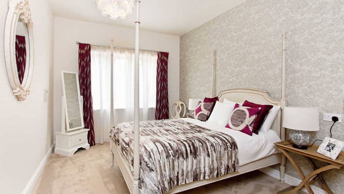 A well-decorated resident bedroom in the facility