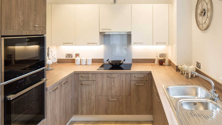 Modern kitchen interior with wooden cabinetry