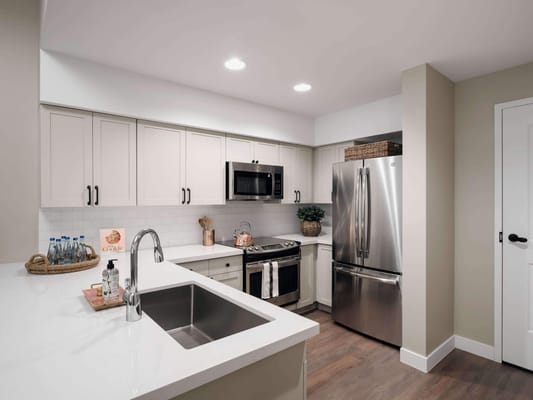 Modern kitchen interior with stainless steel appliances