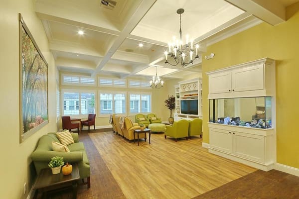 Bright common area with seating and decor