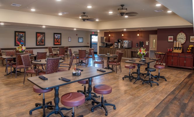 Interior dining area with tables and decorations