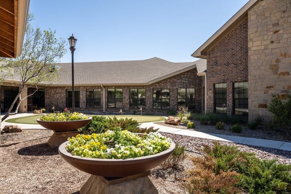 Beautiful outdoor space with flowers and landscaping