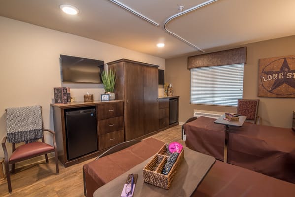 Cozy resident room with amenities and furnishings