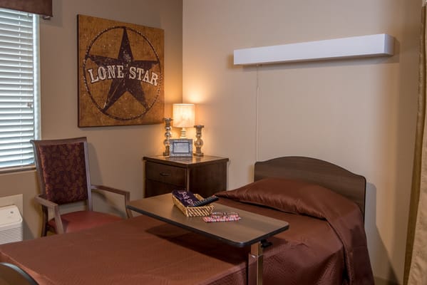 Interior view of a private resident room with a star decoration