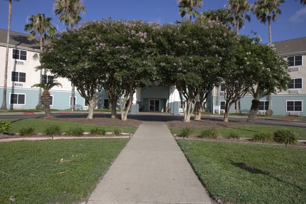 Path leading to the entrance of Cimarron Estates with trees