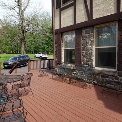 Outdoor patio area with seating