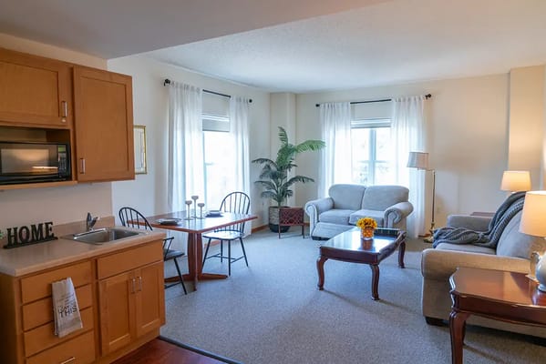 Cozy living space with seating and dining area