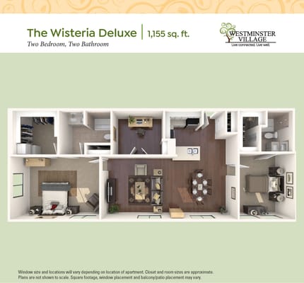 Architectural floor plan of a two-bedroom apartment