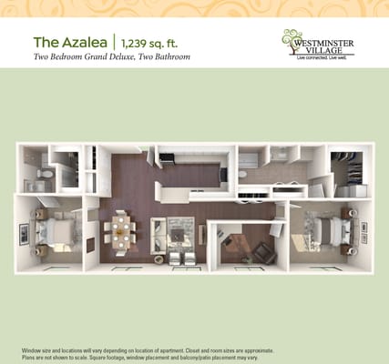 Architectural floor plan of a two-bedroom apartment