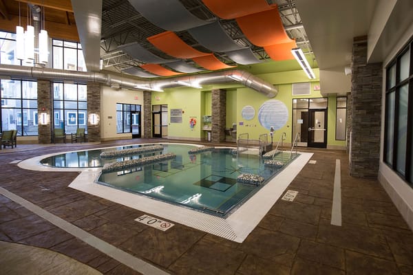 Indoor swimming pool at a senior living facility