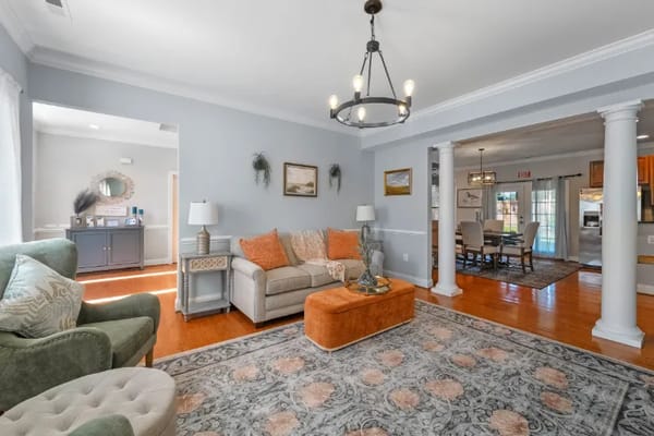 Bright and inviting common area with seating