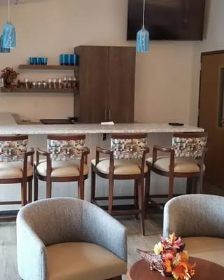 Interior view of a common area with a bar