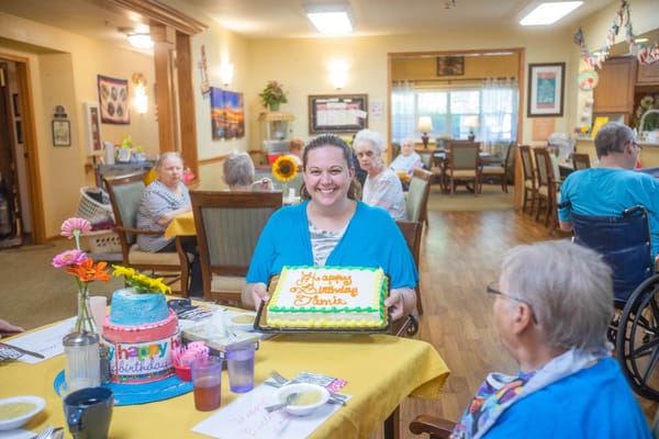 Celebration of a resident's birthday in the common area