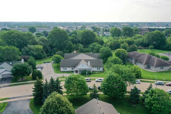 Aerial view of Lakepoint Villa surrounded by greenery