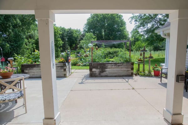Garden area with planters and greenery