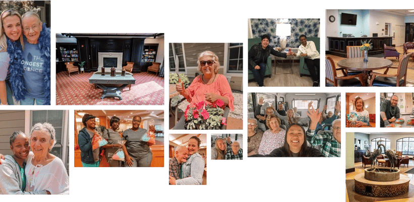 Residents and staff engaging in activities and socializing