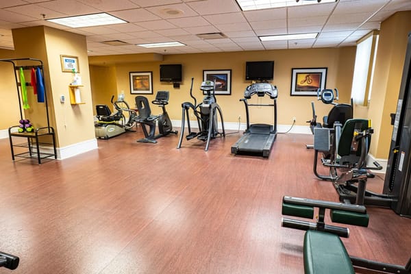 Interior fitness room with exercise equipment
