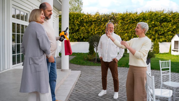 Residents enjoying an outdoor gathering at the facility