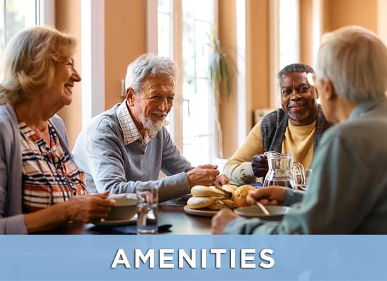 Residents enjoying a meal together in a dining area