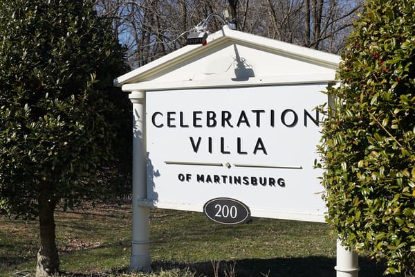 Sign for Celebration Villa of Martinsburg at the entrance