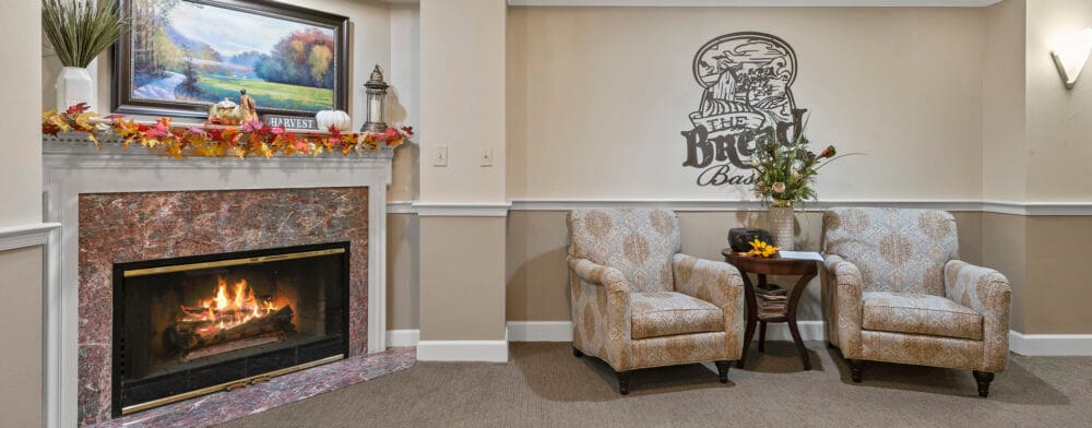 Cozy common area with fireplace and seating