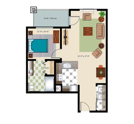 Architectural floor plan of a resident suite