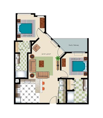 Architectural floor plan of a resident unit layout