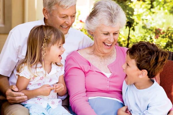 Grandparents and grandchildren enjoying a joyful moment together
