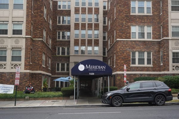 Exterior view of a senior living facility entrance
